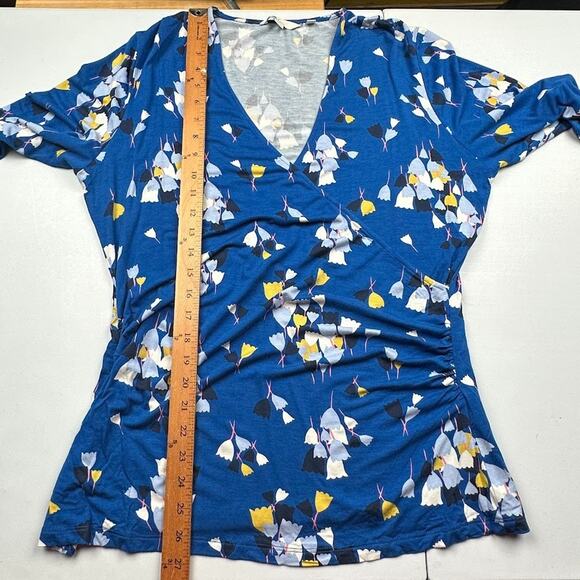 Boden Top Womens 14 Blue Floral Long Sleeve Faux Wrap Jersey Preppy Career - Picture 10 of 12